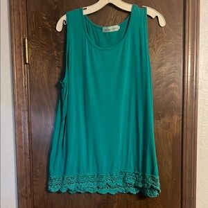Teal Sleeveless Top with Lace Hem